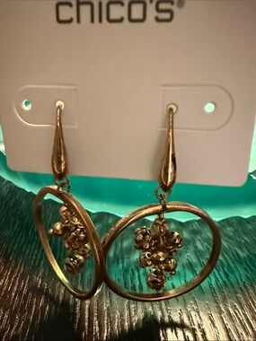 Chico's Gold Hoop Earrings with Clustered Bead Drops